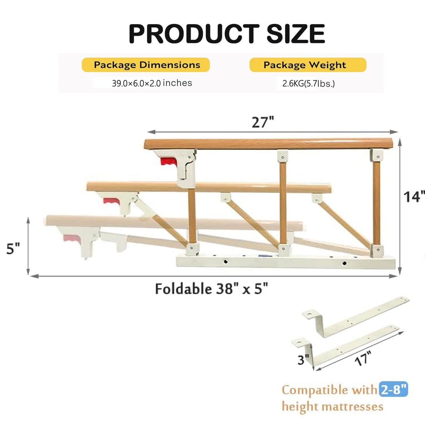 FesFun Foldable Grab Bar Non-Slip Bed Rail for Elderly