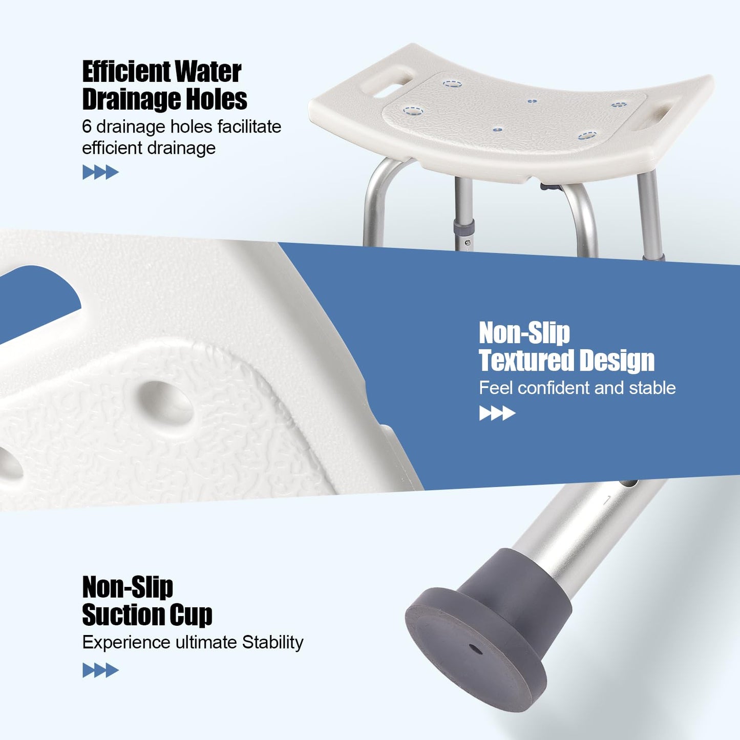 Ez2care Adjustable Non-Slip Shower Chair for Elderly & Disabled