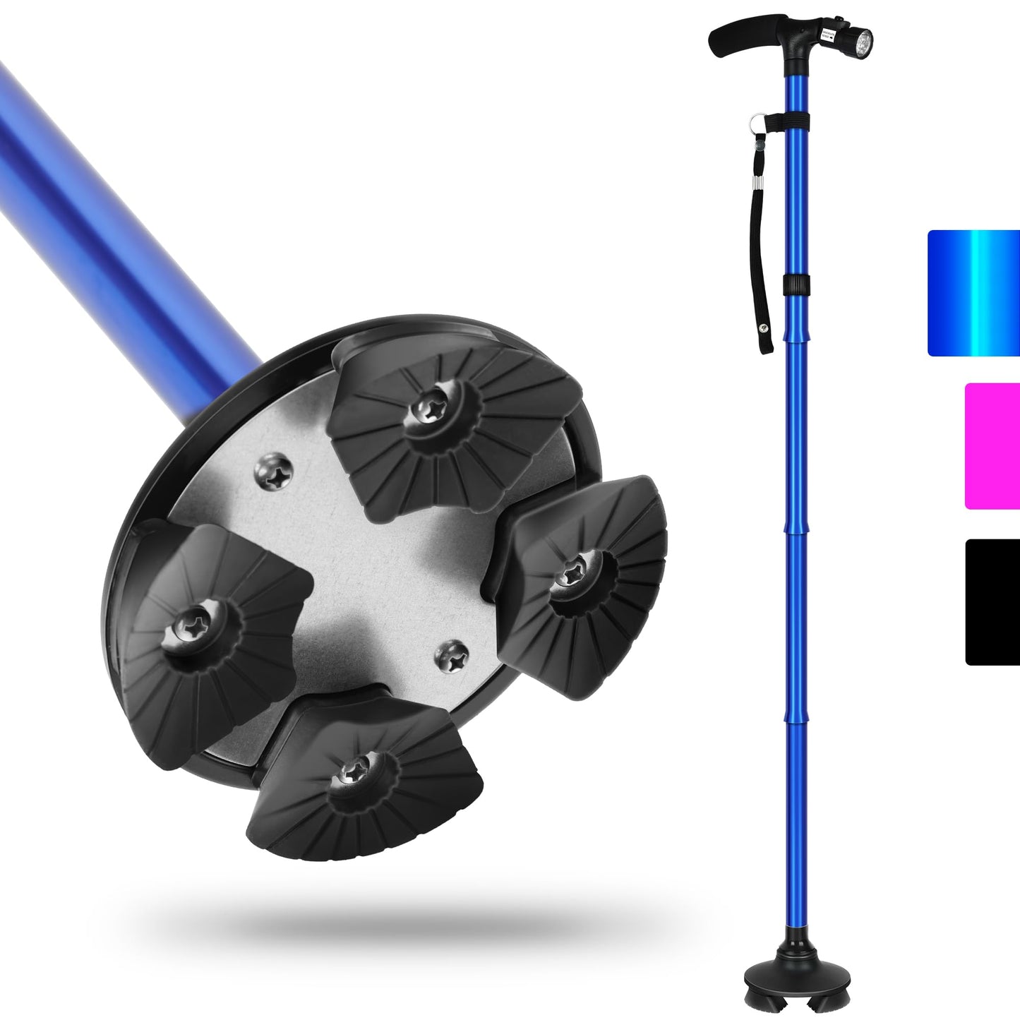 CozyKit Folding LED Light Adjustable Walking Cane for Elderly & Seniors