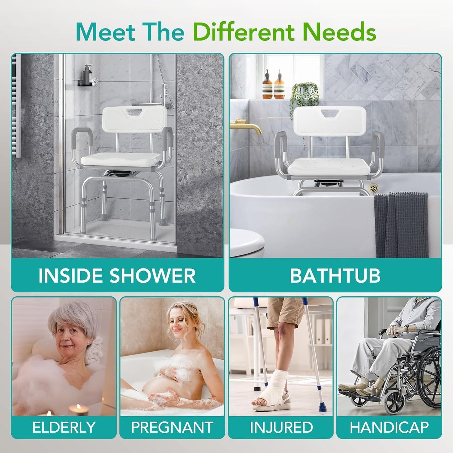 HEARTHLY 360 Swivel Heavy Duty 400lbs Shower Chair - White