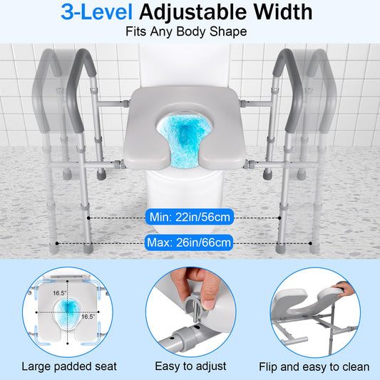 Width & Height Adjustable Raised Toilet Seat with Handles, Multi-Use Toilet Seat Risers for Seniors, Elevated Toilet Riser with Handles (with Bucket)