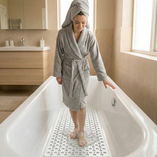 Nonslip Bath Tub Shower Mat with Suction Cups, Extra Long Bathtub Mat for Kids, Soft TPE Bath Mat, Bathtub Bathroom Mats, Machine Washable (White, 40 x 88cm)