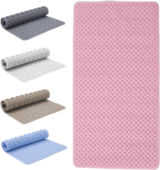 Bath Mat Non Slip Anti Mould - 36x70cm Bathtub Mat for Bathroom with Suction Cups and Drain Holes, Machine Washable Shower Mats for Inside Shower Ideal for Kids & Elderly (Pink)