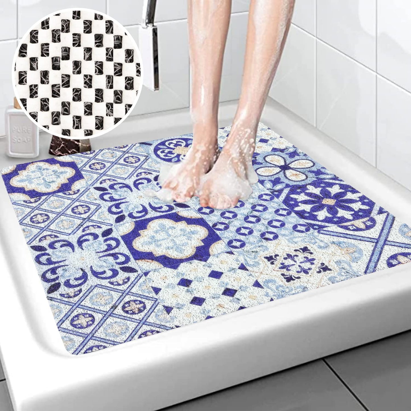 Tehyda PVC Loofah Soft Non-Slip 60x60cm Shower Mat
