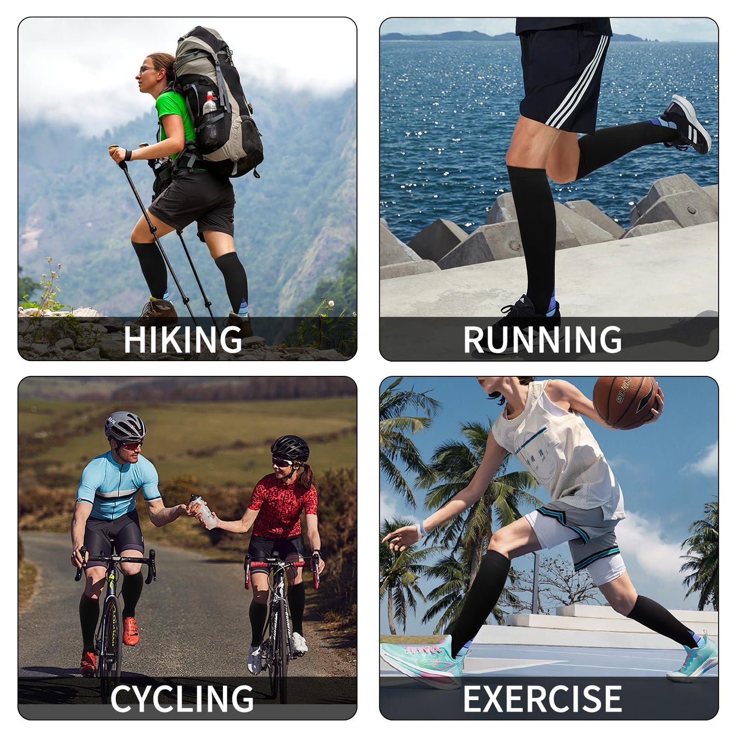 EYMOE Compression Socks 15-20 mmHg Support Stockings - Unisex - 2 Pairs