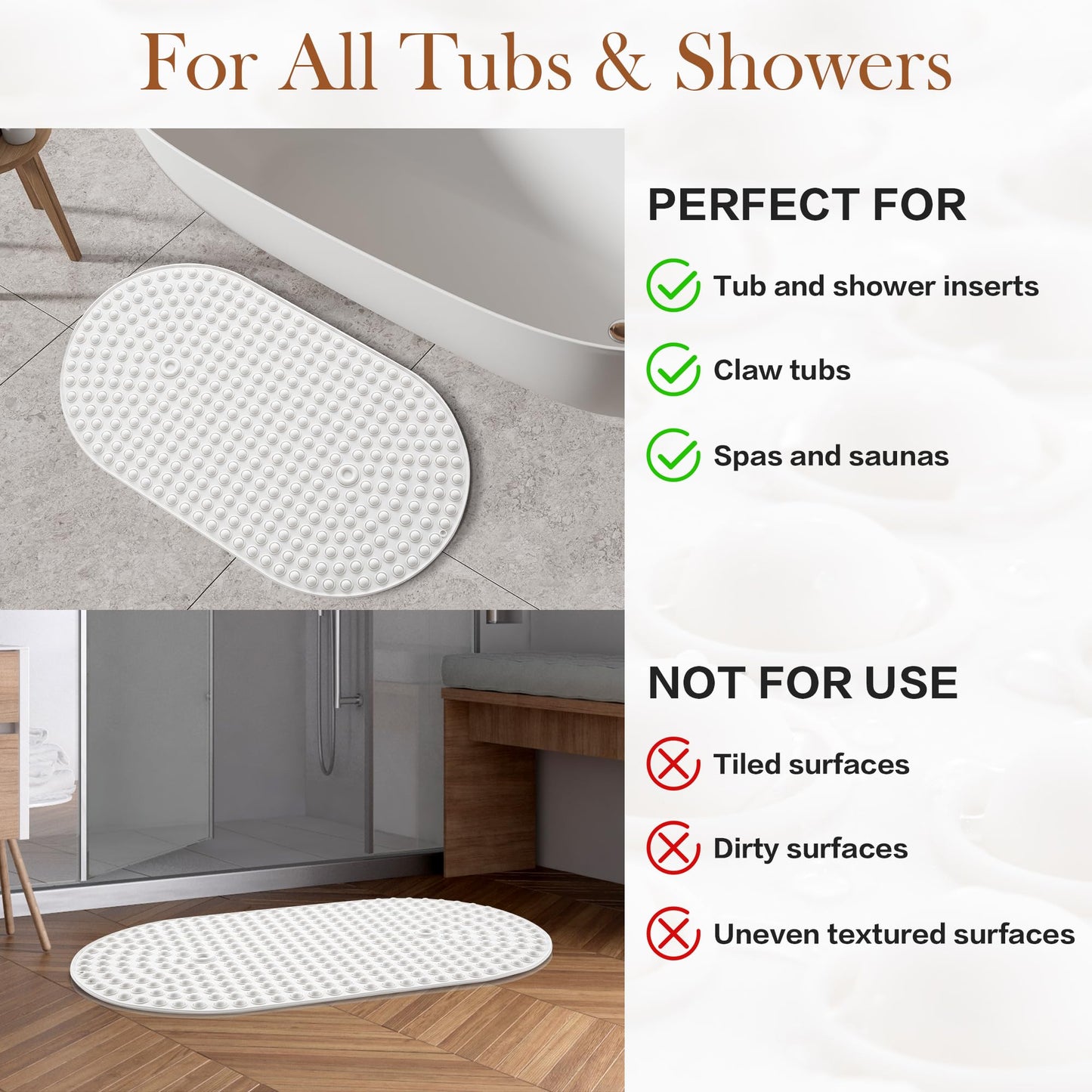 joiyota Silicone Bubble Massage Non-Slip 27x15Inches Bath Mat - White