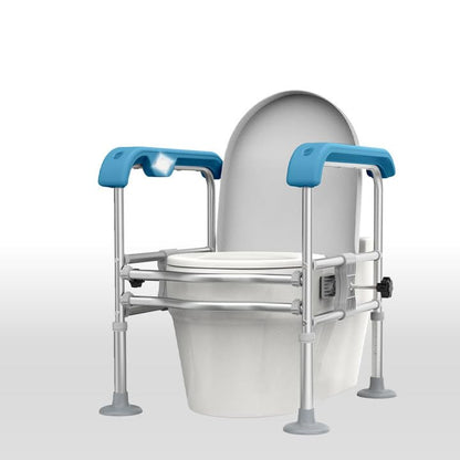 Toilet Safety Rail for Seniors with Sensor Light - Heavy Duty 300 Lbs, Universal Fit, Non-Slip Standing Aid, Included Storage Bag (Blue-Grey)