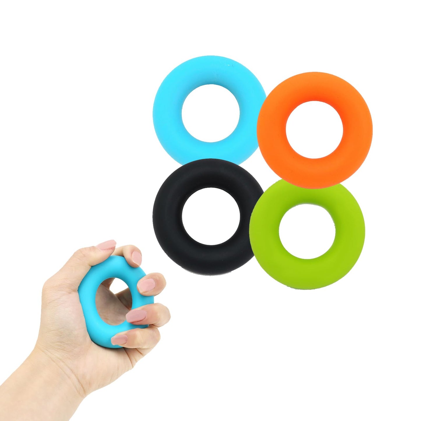 4PCS Hand Grip Strength Trainer Set - Silicone Rings for Forearm Workout, Rock Climbing, Athletes - 4 Resistance Levels for Stress Relief & Rehabilitation