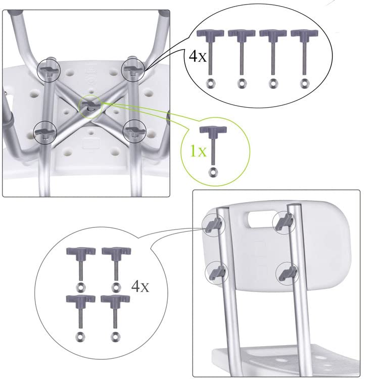 kaxitoket Removable Back Adjustable Anti-Slip Shower Chair - White
