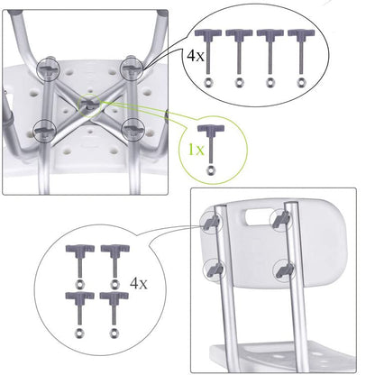 kaxitoket Removable Back Adjustable Anti-Slip Shower Chair - White