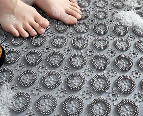 Homeela Silicone Non-Slip Foot Massage 37x69cm Bath Mat - Grey