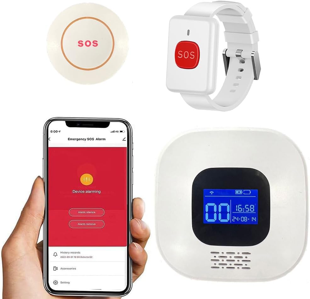 VOCA Smart WiFi Wireless SOS Pager, Call Button & Clock - Panic Button and Emergency Alarm for Seniors, Patients and Disabled | 2.4G WiFi | Includes Receiver, Call Button, SOS Clock
