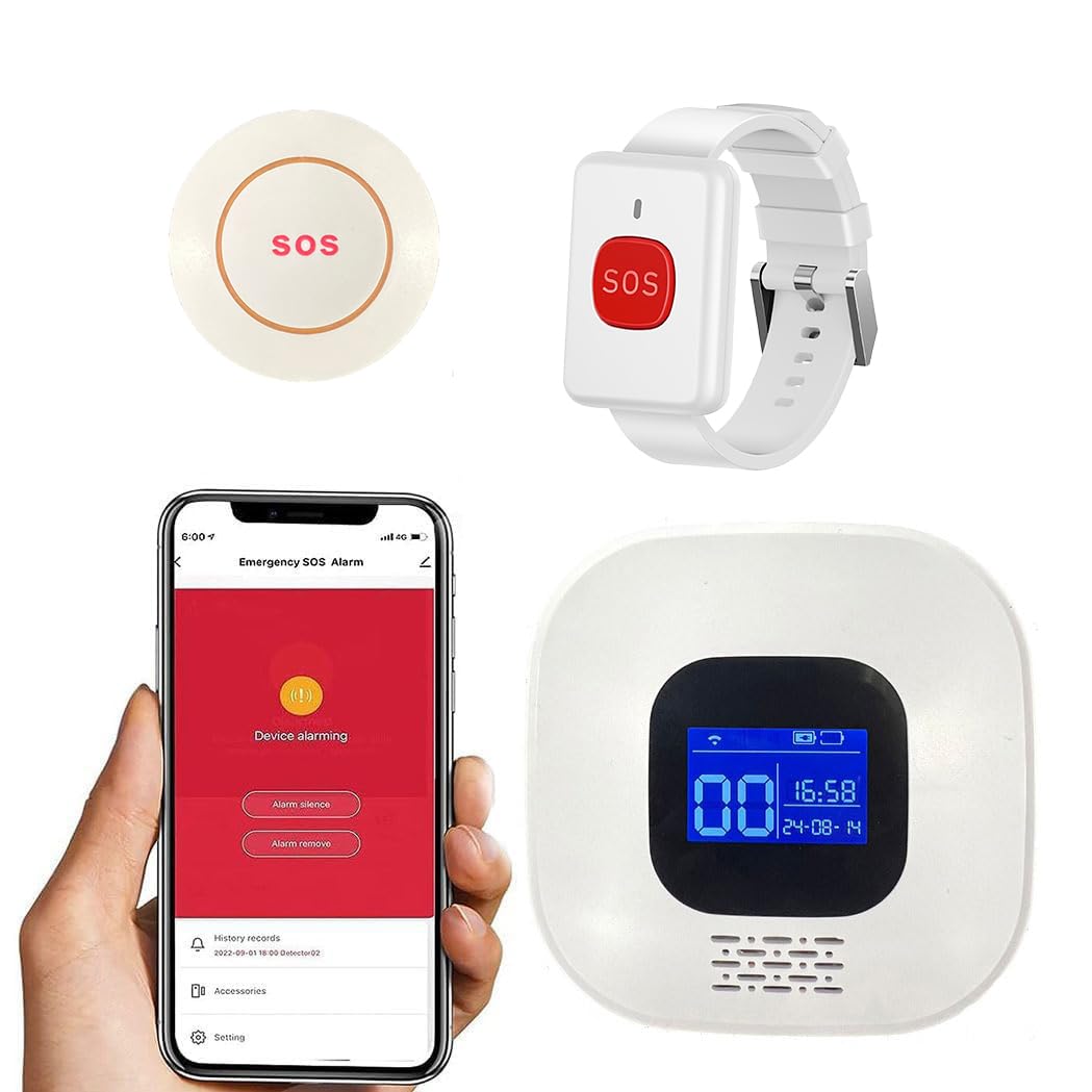 VOCA Smart WiFi Wireless SOS Pager, Call Button & Clock - Panic Button and Emergency Alarm for Seniors, Patients and Disabled | 2.4G WiFi | Includes Receiver, Call Button, SOS Clock