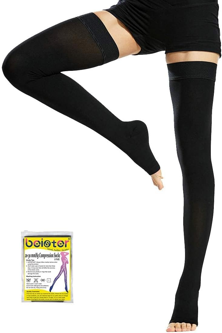 beister Open Toe Thigh High Compression Socks 20-30 mmHg - Unisex - 1 Pair