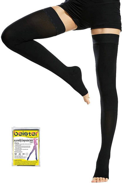 beister Open Toe Thigh High Compression Socks 20-30 mmHg - Unisex - 1 Pair