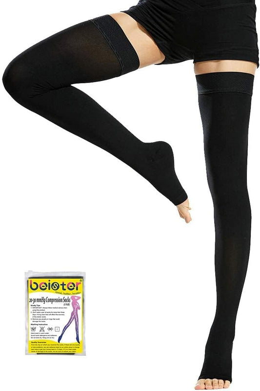 beister Open Toe Thigh High Compression Socks 20-30 mmHg - Unisex - 1 Pair