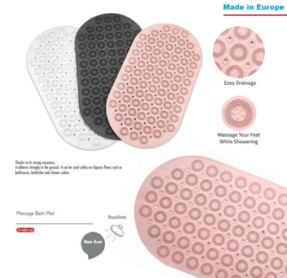 Homeela Silicone Non-Slip Foot Massage 37x69cm Bath Mat - Grey