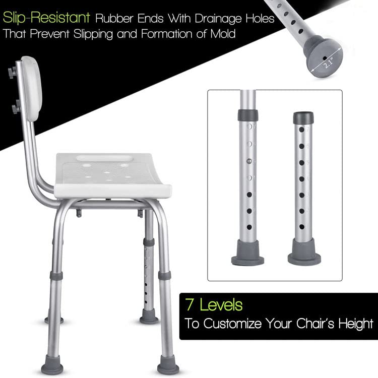 kaxitoket Removable Back Adjustable Anti-Slip Shower Chair - White