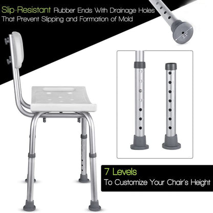kaxitoket Removable Back Adjustable Anti-Slip Shower Chair - White