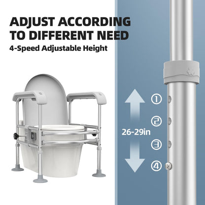 Toilet Safety Rail for Seniors with Sensor Light - Heavy Duty 300 Lbs, Universal Fit, Non-Slip Standing Aid, Included Storage Bag (Blue-Grey)