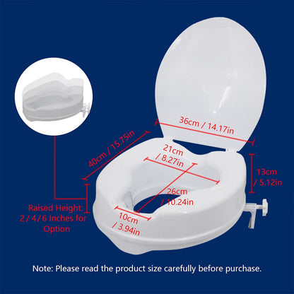 Raised Toilet Seat, Raised Toilet Seat with Lid 300 Lbs Heavy Duty Elevated Toilet Seat with Tightening Clamps Raised Toilet Seats for Most Elongated Toilets (White, 2 Inches) White2in with Lid