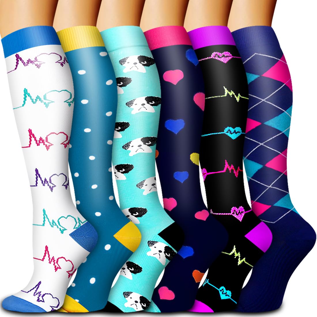 Bluemaple Copper Compression Socks 15-20 mmHg - Unisex - 6 Pack