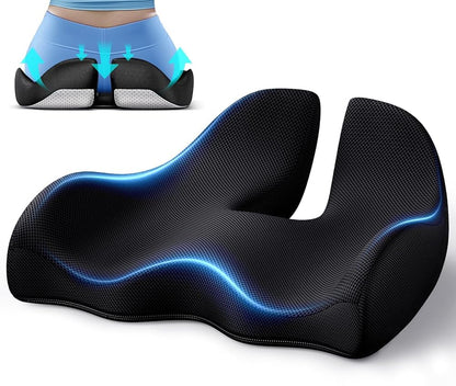 Benazcap Seat Cushion, Ergonomic Coccyx Cushion for Office and Car Chair, Sciatica Pain Relief, Memory Foam Seat Cushion with Washable Cover, Lumbar Support Cushion for Long Sitting