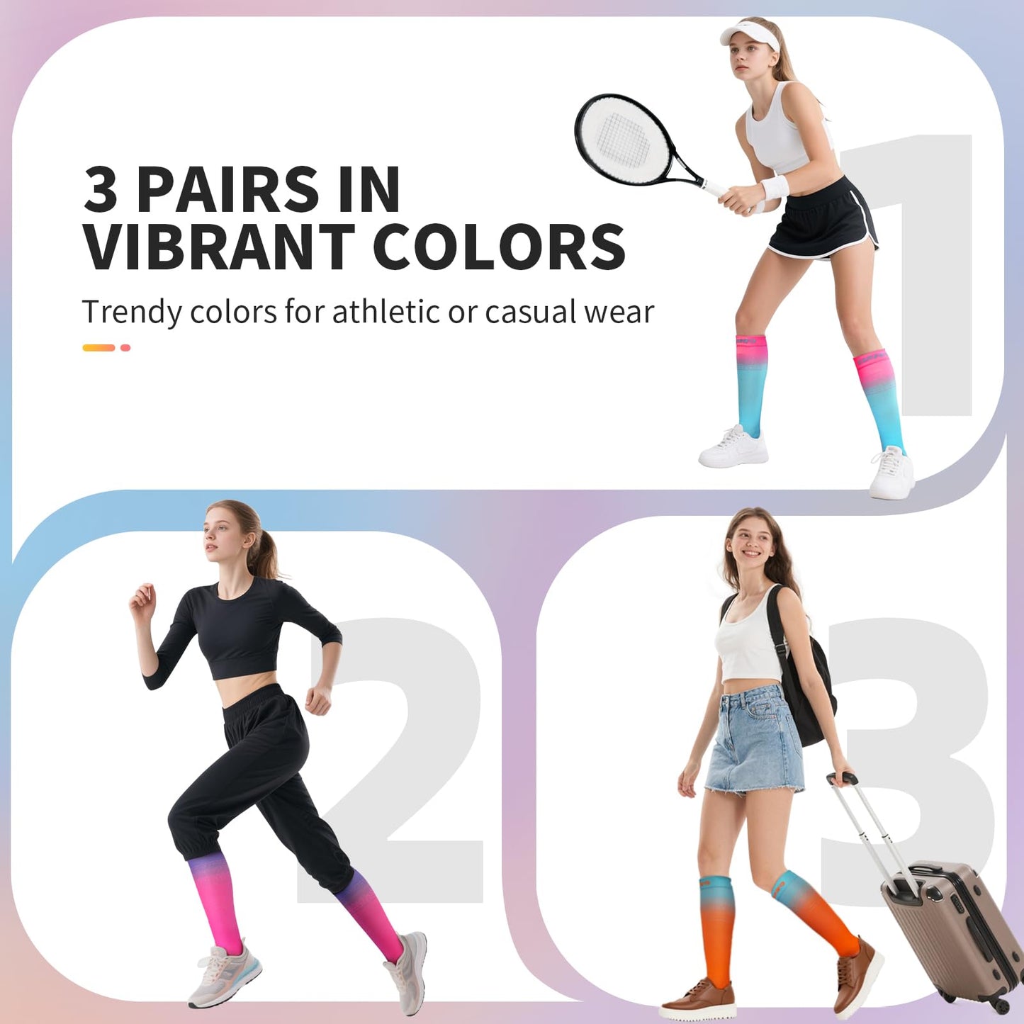 CAMBIVO Compression Socks Women 15-20 mmHg Graduated - 3 Pairs