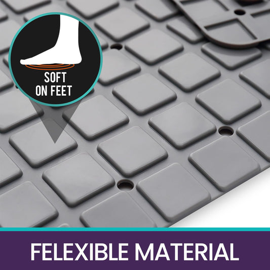 DEXI Bath Tub Shower Mat Non-Slip Extra Long Bathtub Mats, Suction Cups, Drain Holes, Machine Washable Bathroom Bathmat, 40 x 100 cm, Grey Check