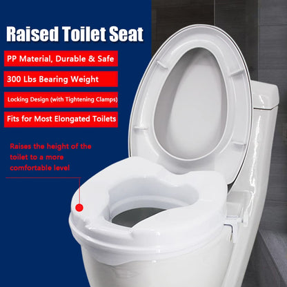 Raised Toilet Seat, Raised Toilet Seat with Lid 300 Lbs Heavy Duty Elevated Toilet Seat with Tightening Clamps Raised Toilet Seats for Most Elongated Toilets (White, 2 Inches) White2in with Lid