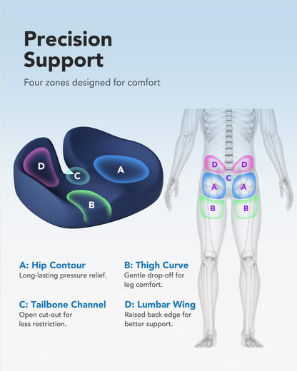 HUANUO Ergonomic Seat Cushion for Office Chair, Extra Large Coccyx Cushion, Tailbone and Back Support, Cooling Gel Enhanced, 4-Zone Pressure Relief Chair Cushions for Office, Car, Wheelchair