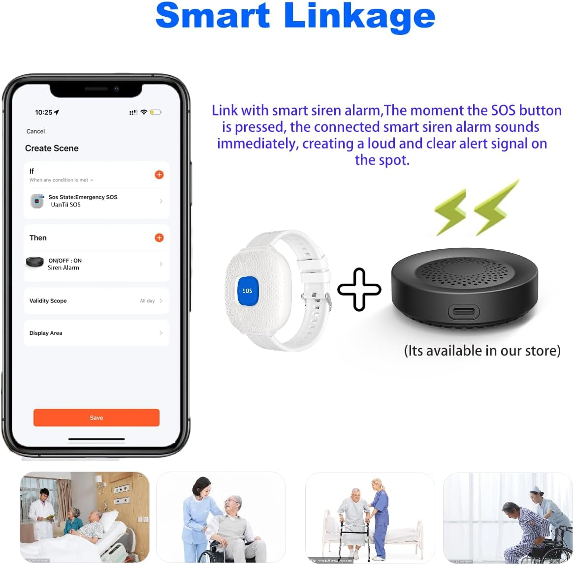 UanTii Waterproof Smart SOS Bracelet Tuya WiFi Emergency Alert SOS Watch for Elderly Fall Alarm SOS Call Panic Button