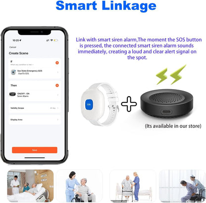UanTii Waterproof Smart SOS Bracelet Tuya WiFi Emergency Alert SOS Watch for Elderly Fall Alarm SOS Call Panic Button