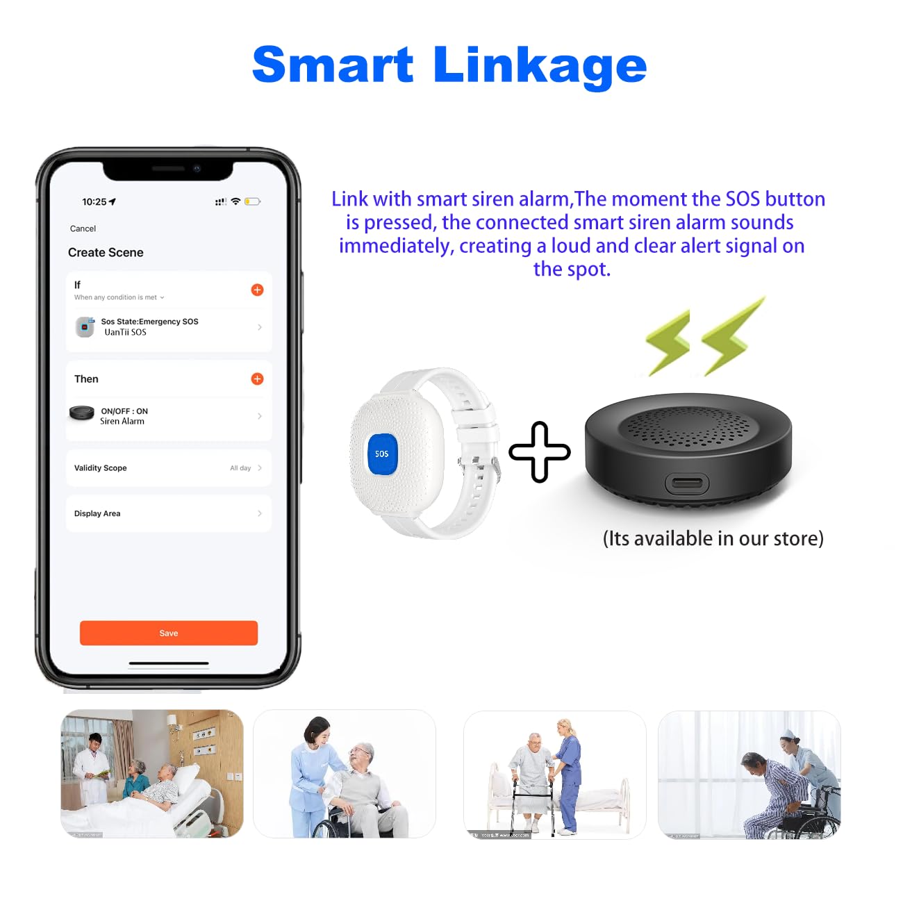 UanTii Waterproof Smart SOS Bracelet Tuya WiFi Emergency Alert SOS Watch for Elderly Fall Alarm SOS Call Panic Button