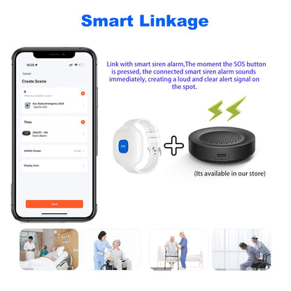 UanTii Waterproof Smart SOS Bracelet Tuya WiFi Emergency Alert SOS Watch for Elderly Fall Alarm SOS Call Panic Button