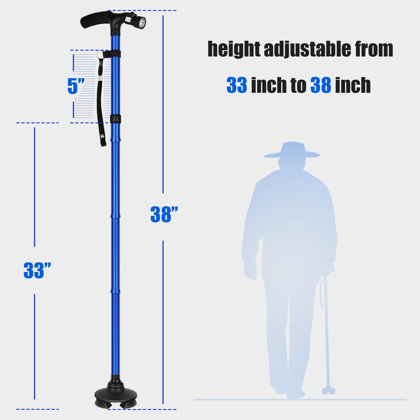 CozyKit Folding LED Light Adjustable Walking Cane for Elderly & Seniors
