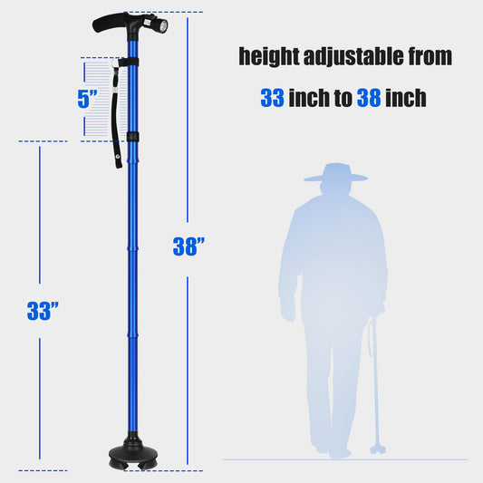 CozyKit Folding LED Light Adjustable Walking Cane for Elderly & Seniors