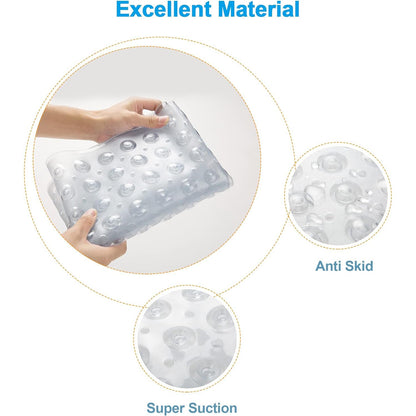 Mumoo Bear Non Slip Bath Mat for Tub, 100 x 40cm Extra Long Shower Mat Anti Mould, Machine Washable Bathroom Bathtub Mat with Suction Cups and Drain Holes, Soft on Feet, Clear