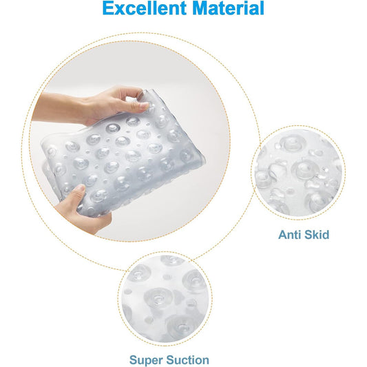Mumoo Bear Non Slip Bath Mat for Tub, 100 x 40cm Extra Long Shower Mat Anti Mould, Machine Washable Bathroom Bathtub Mat with Suction Cups and Drain Holes, Soft on Feet, Clear