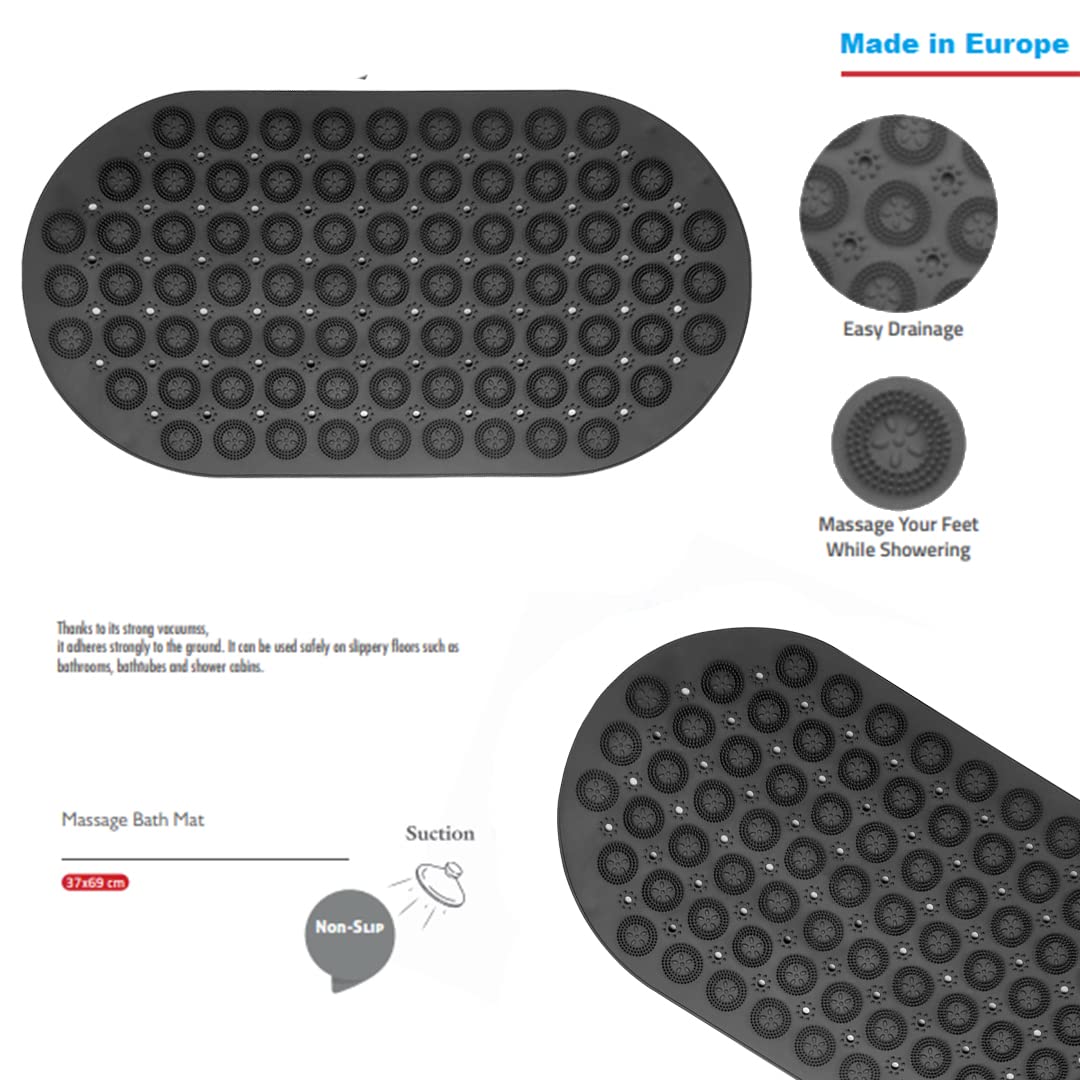 Homeela Silicone Non-Slip Foot Massage 37x69cm Bath Mat - Grey