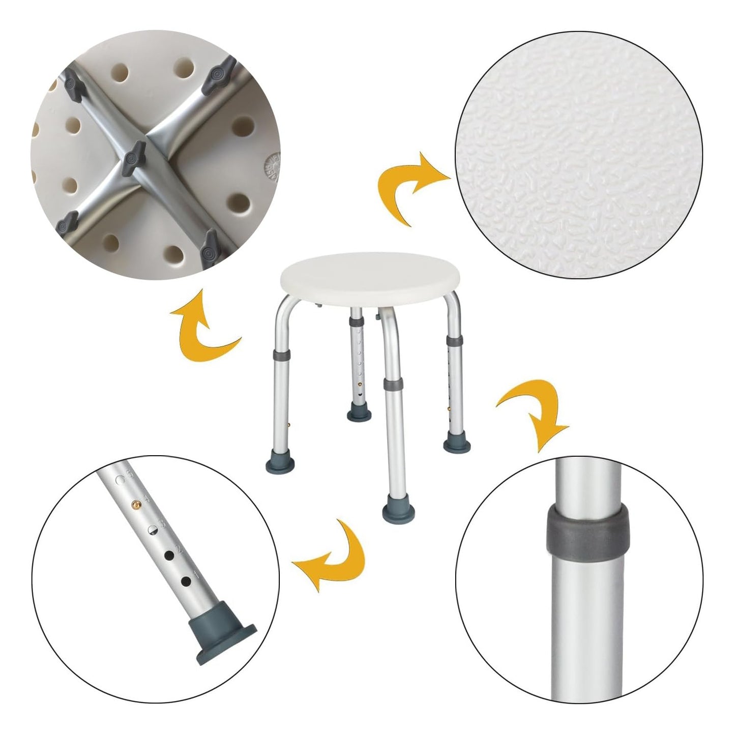 ROFVMILE Adjustable Non-Slip Tool-Free Shower Chair - White