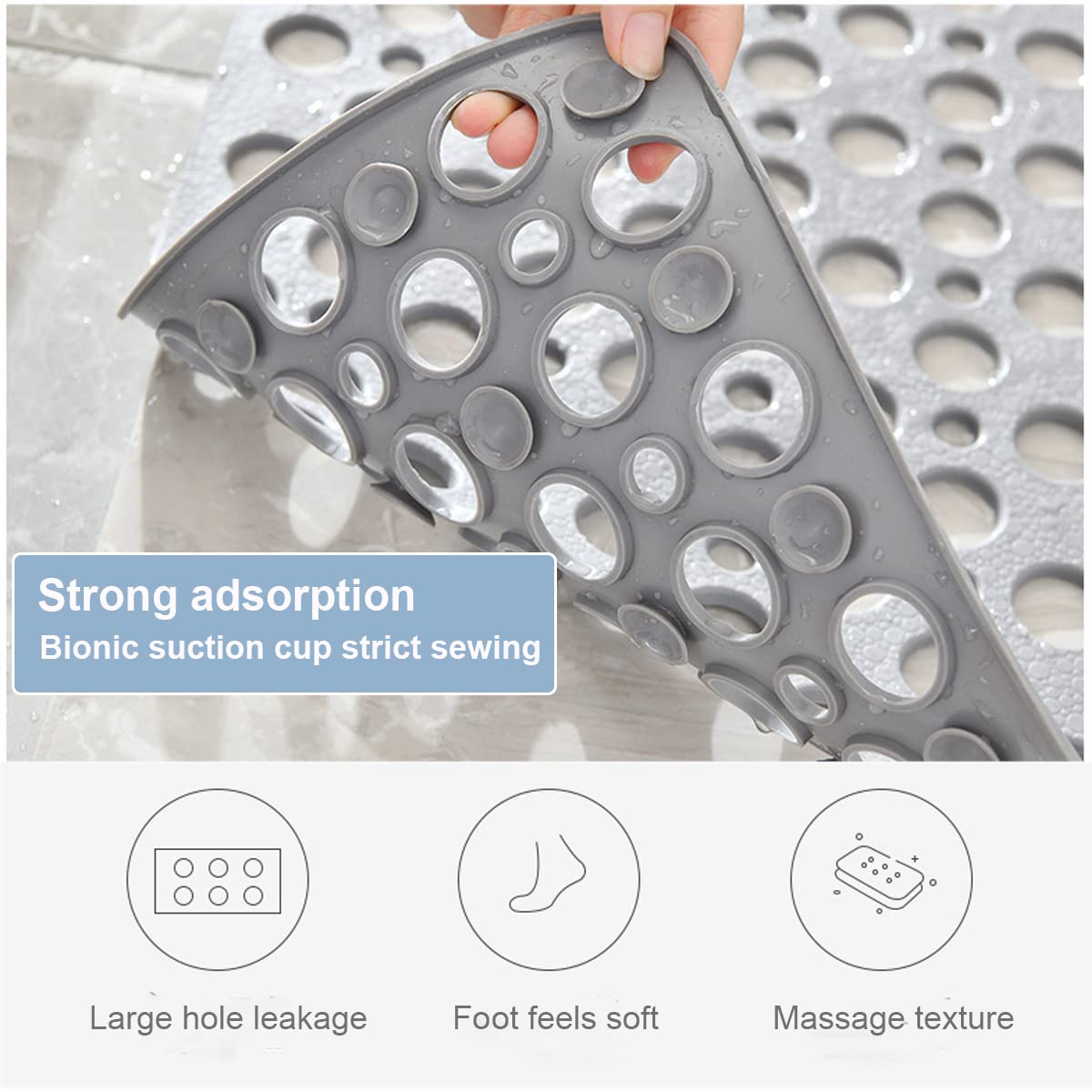 Uandhome Rubber Anti-Slip Anti-Mould 75x43cm Bath Mat