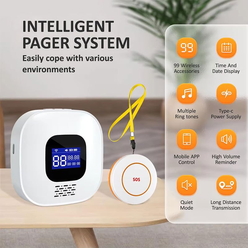VOCA Smart WiFi Wireless SOS Pager, Call Button & Clock - Panic Button and Emergency Alarm for Seniors, Patients and Disabled | 2.4G WiFi | Includes Receiver, Call Button, SOS Clock