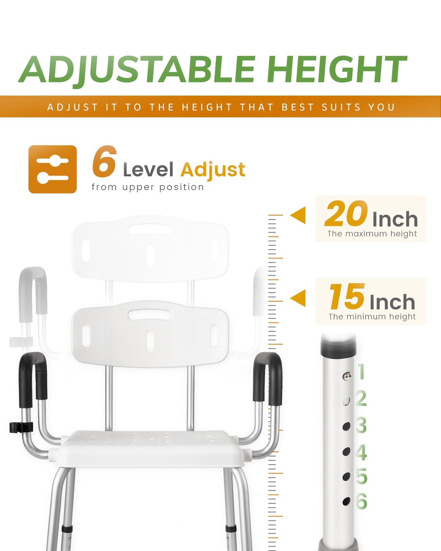Stabase Heavy Duty With Arms 180kg Capacity Shower Chair