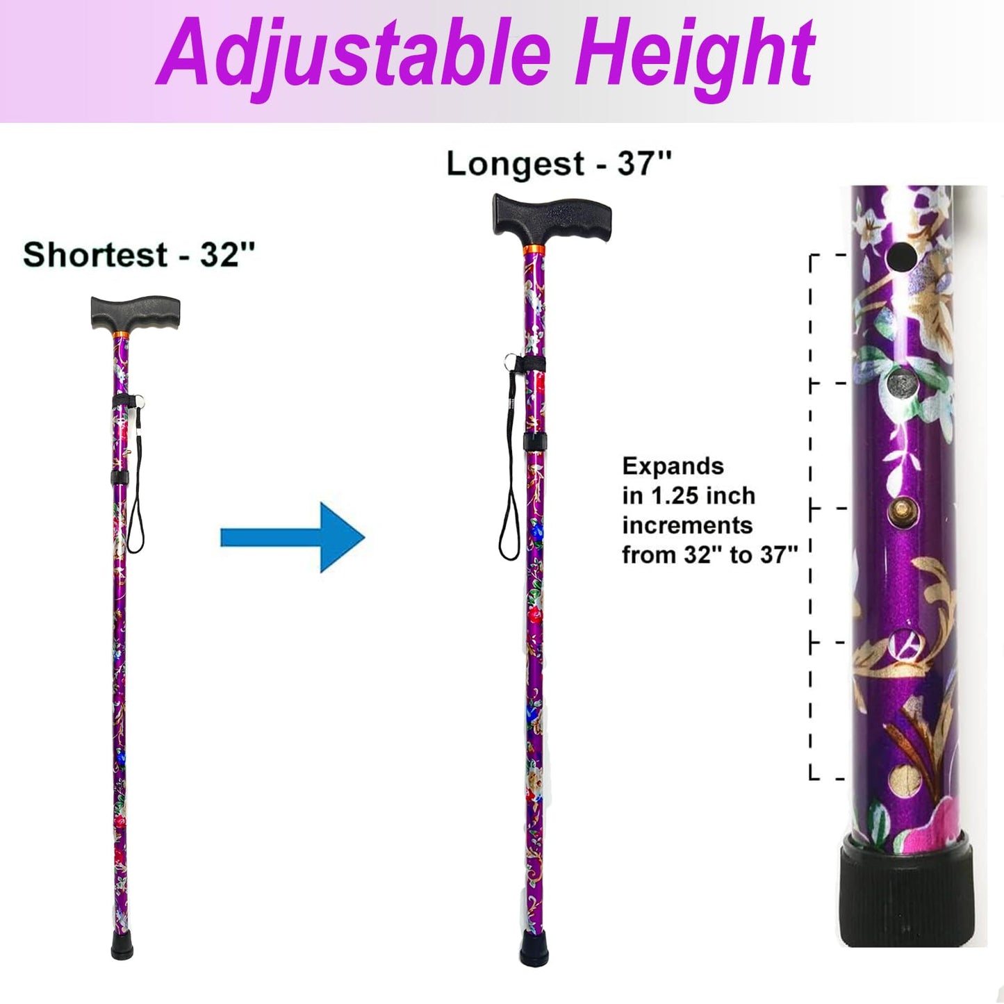 BeGrit Folding Adjustable Collapsible Walking Stick