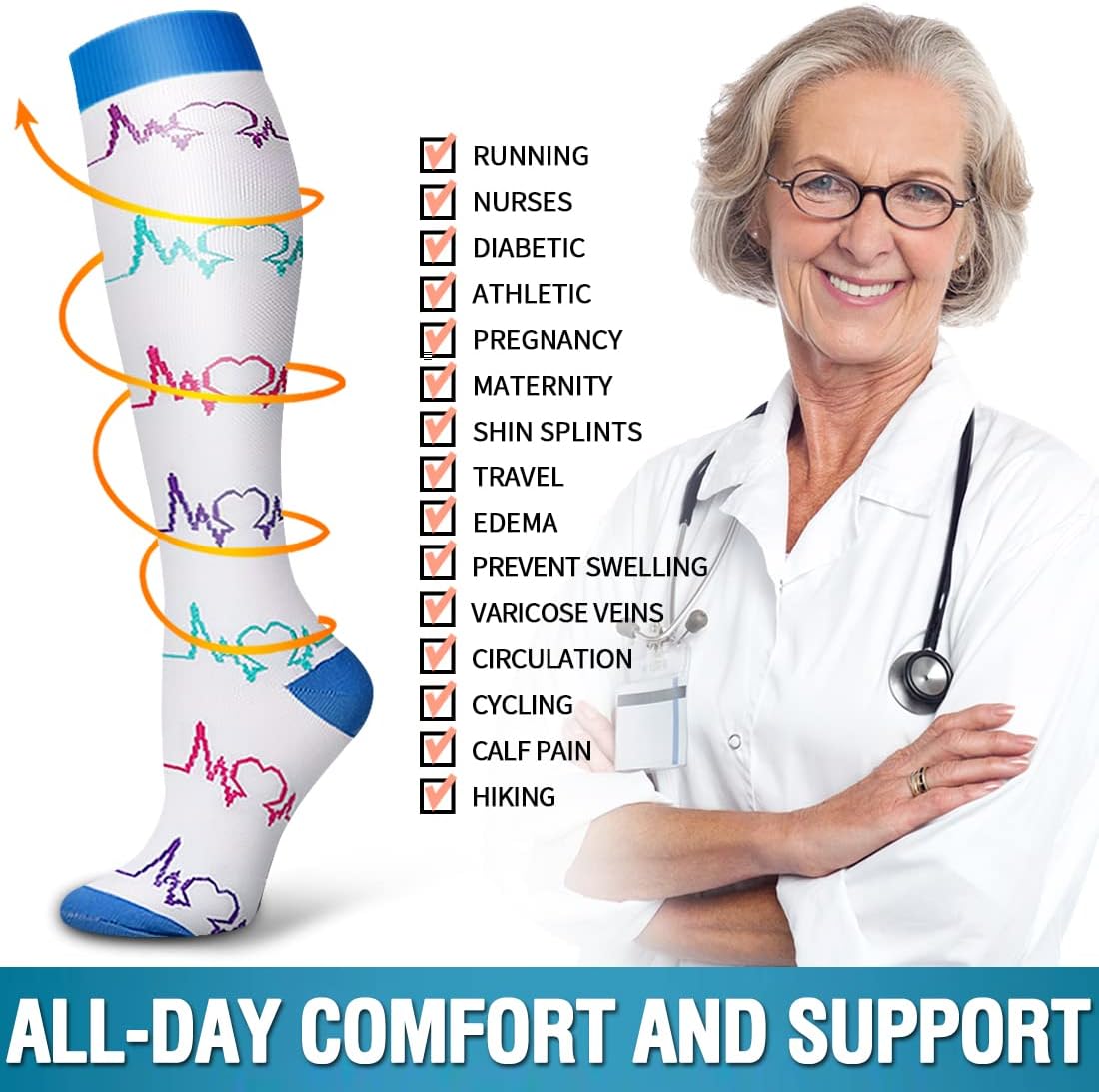 Bluemaple Copper Compression Socks 15-20 mmHg - Unisex - 6 Pack