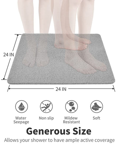 tchdio Non-Slip Quick-Dry No Suction Cup 24x24Inch Shower Mat - Grey