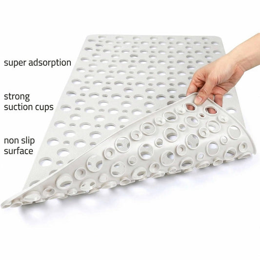 Nonslip Bath Tub Shower Mat with Suction Cups, Extra Long Bathtub Mat for Kids, Soft TPE Bath Mat, Bathtub Bathroom Mats, Machine Washable (White, 40 x 88cm)