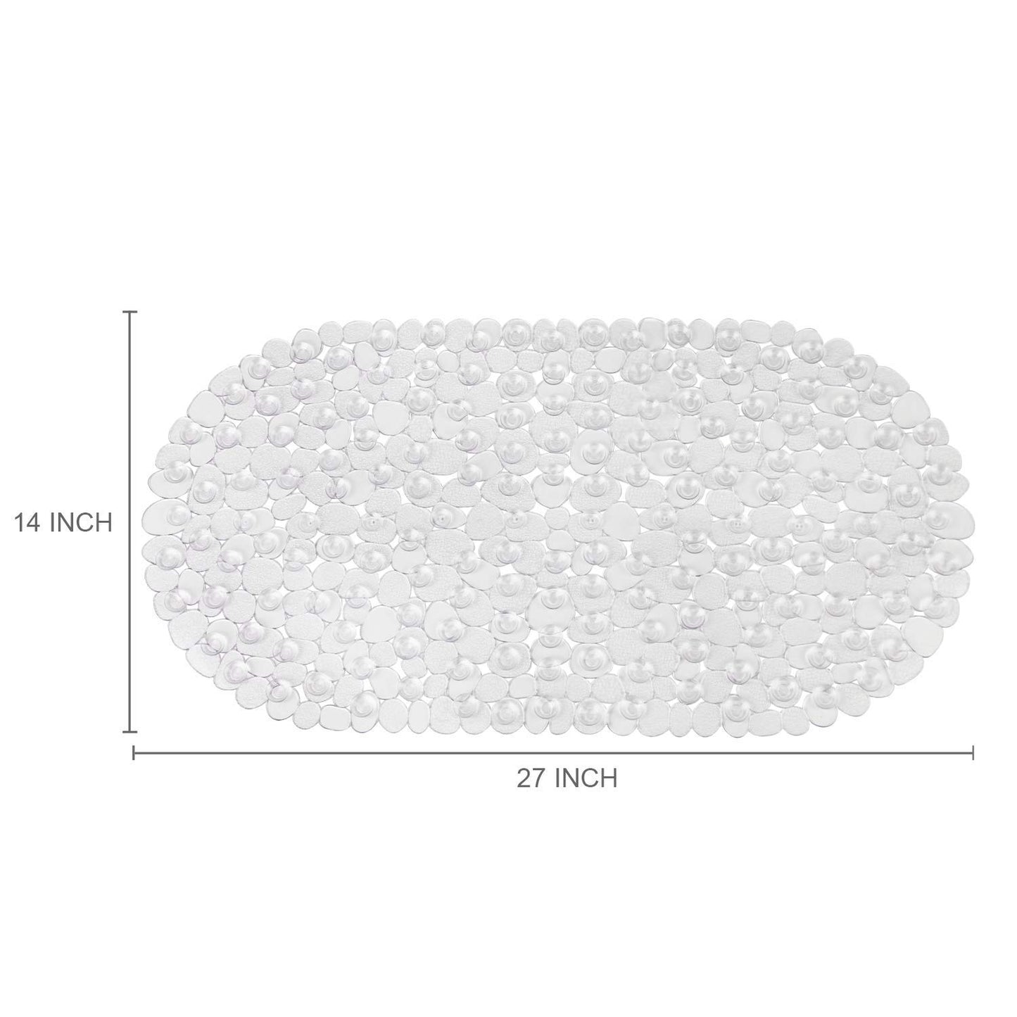 WELTRXE Pebbles Bath Mat Clear Non-Slip Bathtub Mat with Suction Cups, Drain Holes for Bathroom Showers, Tub, Machine Washable, BPA, Latex Free Safe Shower Mats, Oval 27 x 14 Inch
