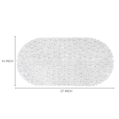 WELTRXE Pebbles Bath Mat Clear Non-Slip Bathtub Mat with Suction Cups, Drain Holes for Bathroom Showers, Tub, Machine Washable, BPA, Latex Free Safe Shower Mats, Oval 27 x 14 Inch